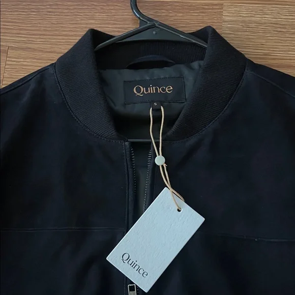 NWT Quince Black 100% GOAT Suede Bomber Jacket, size small - Picture 7 of 12